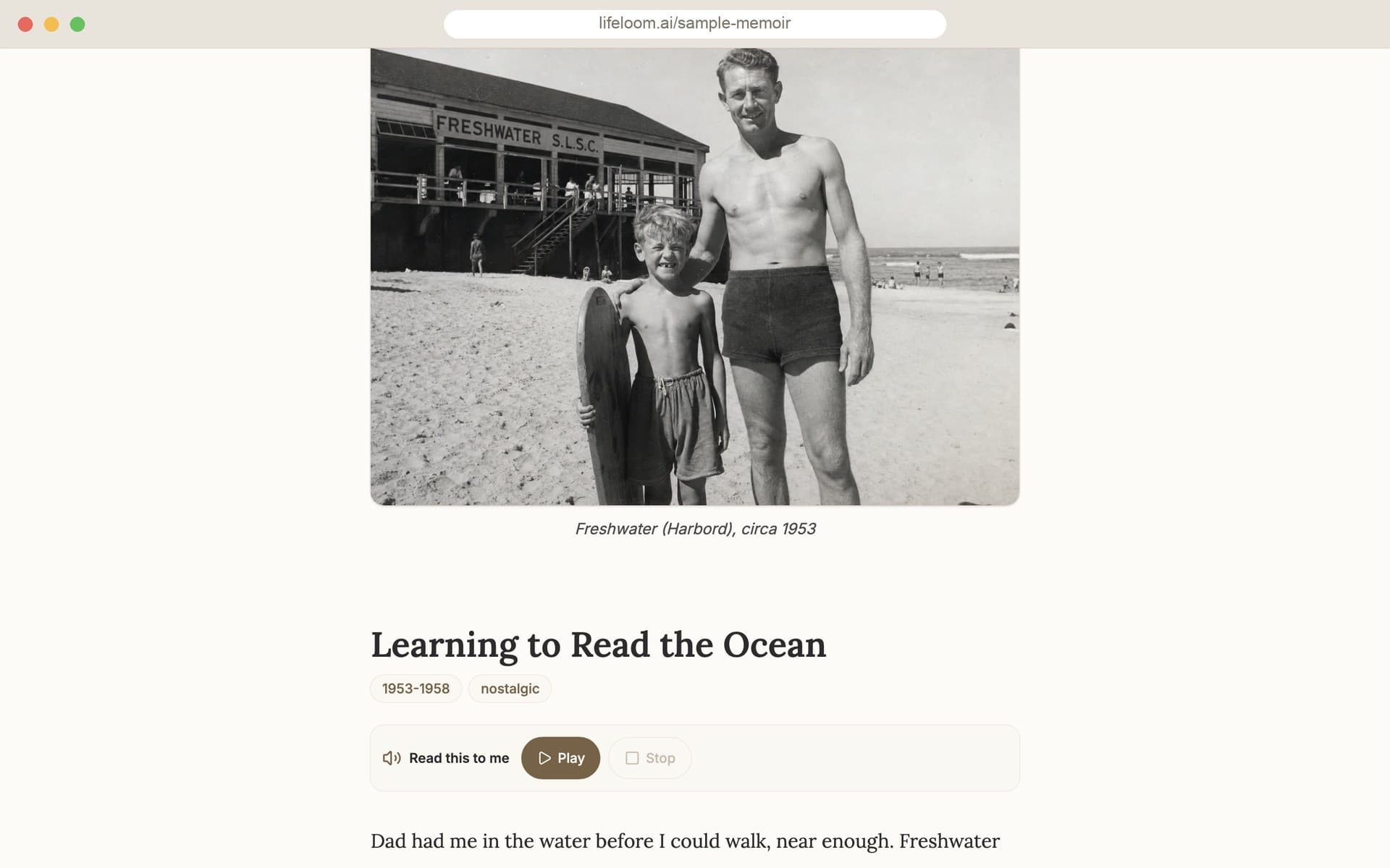 The digital memoir on a laptop - chapters, photographs and voice highlights