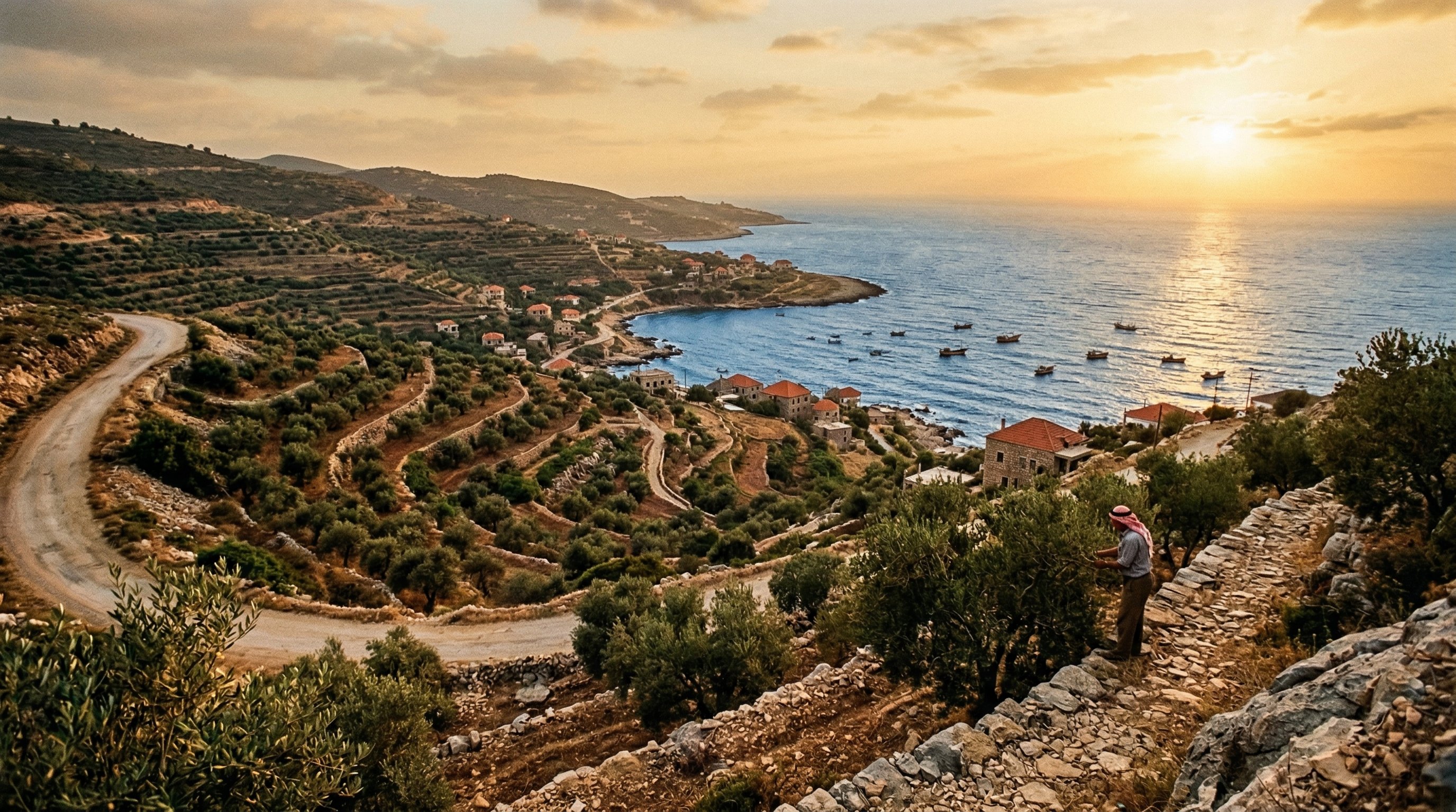 Mediterranean coast near Naqoura with terraced olive groves