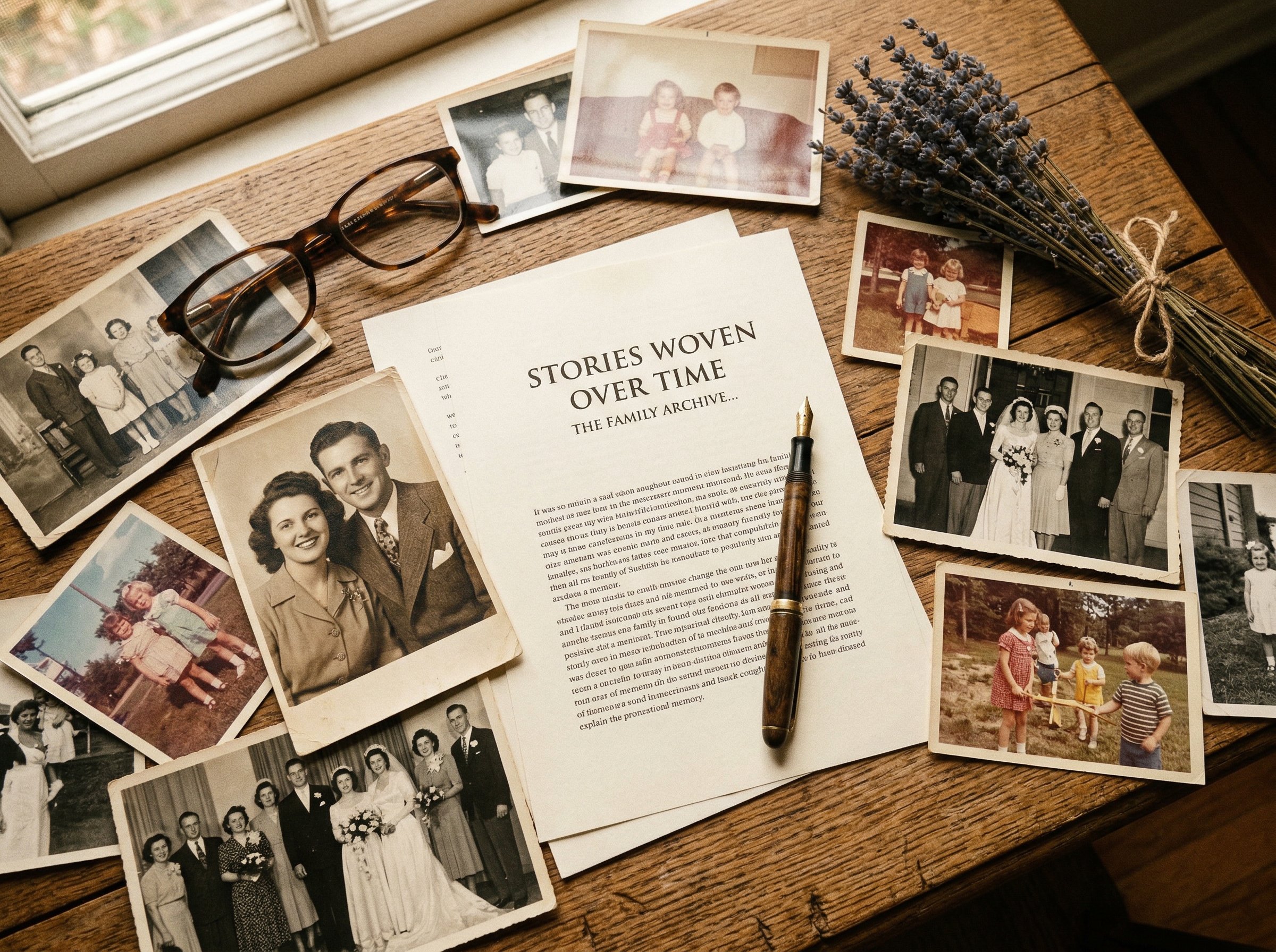 Beautiful legacy document pages with vintage photographs